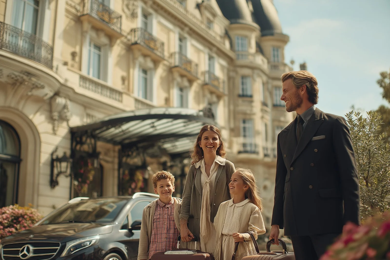 Transfert privé en famille vers Disneyland Paris Famille avec chauffeur privé et véhicule pour un transfert vers Disneyland Paris